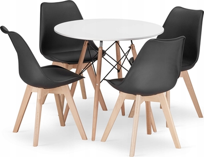 Attēls no Leobert Zestaw stó okrgy TODI 80cm biay + 4 krzesa MARK czarne