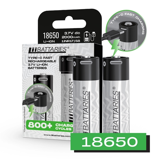 Picture of Liibattaries Uzlādējami Jaudīgi akumulatori Lithium-Ion ar USB-C 18650 2000mAh 3.7V (2pcs)