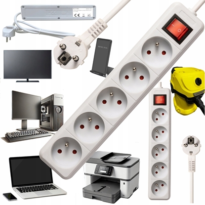 Attēls no Listwa zasilajca Bounn BOUNN listwa zasilajÄca antyprzepiÄciowa 5 gniazd 3 m biaÅa 16A
