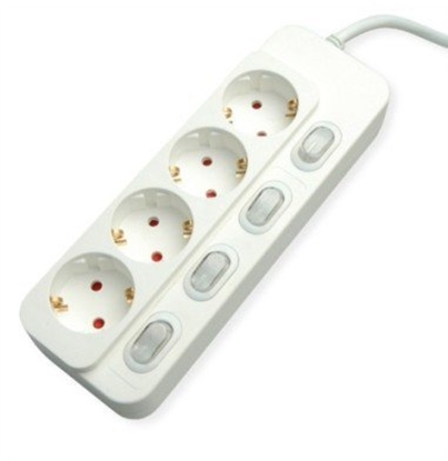 Picture of Value Power Strip, 4-way, with individual switches, white, 6 m