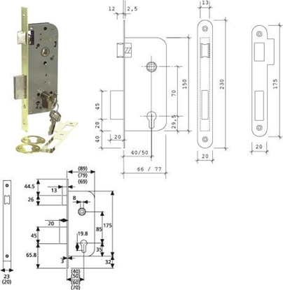 Attēls no LOB MORTISE LOCK 203040HL BRASSY 20
