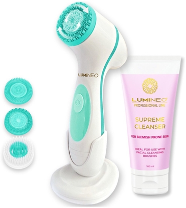 Изображение LUMINEO Professional Line Szczoteczka do twarzy Brush turkusowa + el oczyszczajacy Lumineo do skóry trdzikowej i problematycznej 100 ml