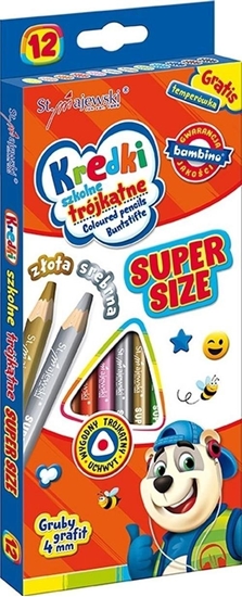 Picture of MAJEWSKI Kredki szkolne trójktne 12 kolorów SUPER SIZE + temperówka mix cena za 1 szt