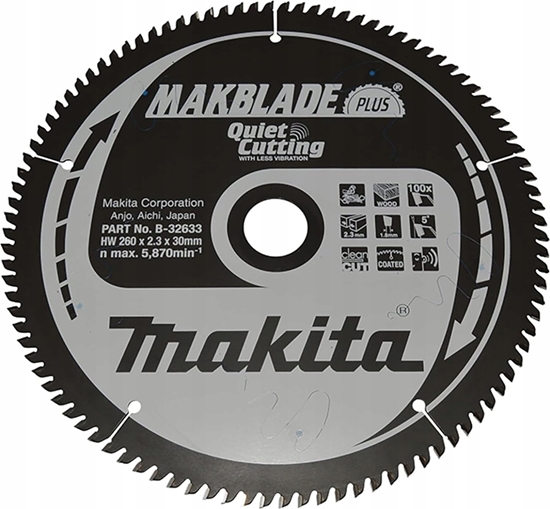 Изображение Makita MAKITA PIA TARCZOWA  260x30x100z MAKBLADE PLUS DREWNO