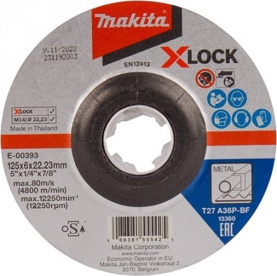 Изображение Makita TARCZA SZLIFIERSKA DO METALU 125*6*22MM X-LOCK A36P