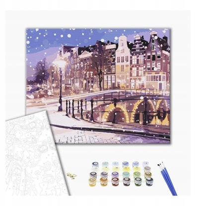 Attēls no Malowanie po numerach BRUSHME, 40x50 cm, bajkowy Amsterdam w zimie, 1 szt., w pudeku
