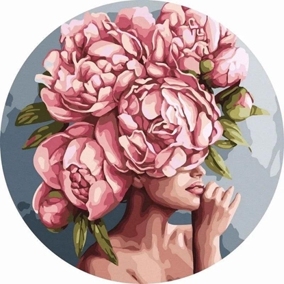Picture of Malowanie po numerach okrge - Kobieta kwiat 40cm