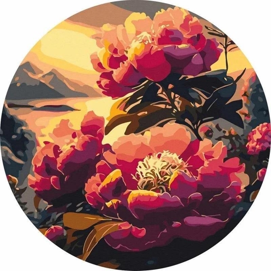 Picture of Malowanie po numerach okrge - Róowy kwiat 40cm