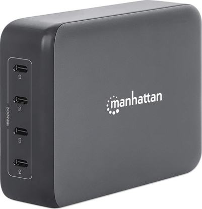 Picture of adowarka Manhattan 4-Port GaN USB Power Delivery-Ladestation PD 3.1 Vier USB-C PD-Ports mit bis zu 140W pro Port 240 W Gesamtleistung schwarz