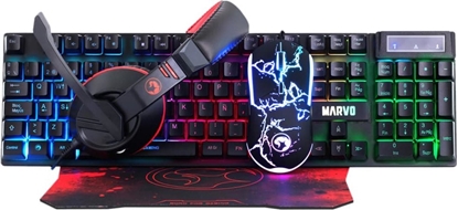 Изображение Marvo Marvo CM409 EN, zestaw klawiatura mysz dla gracza, podkadka, klawiatura, US, do gry, membranowa rodzaj przewodowa (USB), czarna,