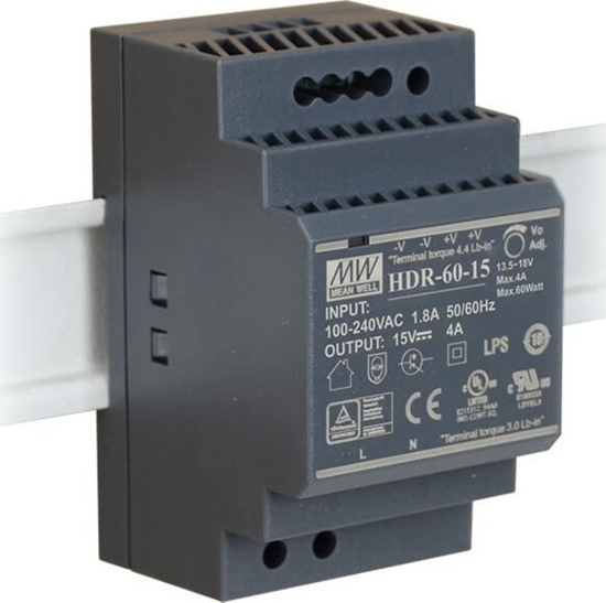 Picture of Mean Well Zasilacz 15V na szyn DIN TH35 60W Mean Well HDR