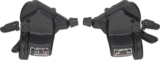 Изображение Microshift Manetki MICROSHIFT, Para, 9.rzdowe(3x9), Kompatybilne z Shimano, Thumb Tap, Optyczny Wskanik Przeoe (NEW)