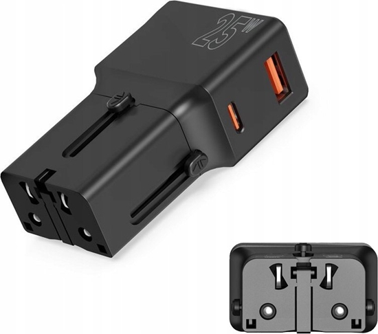 Изображение Mobile Origin Travel adapter 25W, EU/US/UK/AU, czarny (TAD25-2P-BLK)