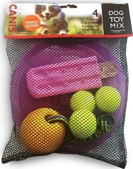 Picture of NAGA Hundelegetøj mix, 4 stk (frisbee, bold i snor, tennisbold, ispind)