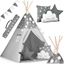 Picture of Namiot tipi dla dzieci z girland i wiatekami Nukido - szare w gwiazdki