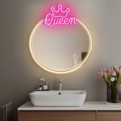 Picture of Neon MIRROR LED QUEEN warm white pink FMNE04 Forever Light