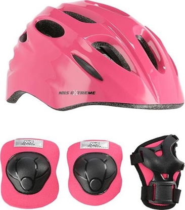 Изображение Nils Extreme Kask MTW01+H210 róowy z ochraniaczami r. XS