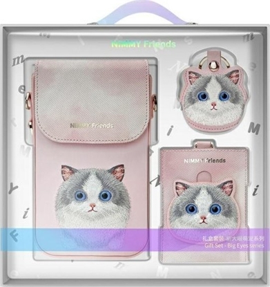 Attēls no Nimmy Zestaw 3w1 torebka na telefon + portfel + etui na lokalizator róowy/pink Big Eyed Pet 2.0 Cat