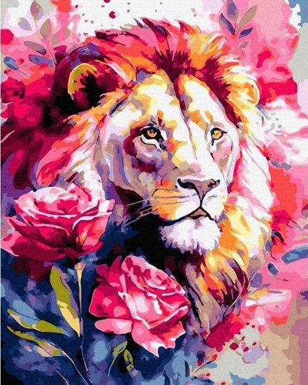 Изображение Norimpex Malowanie po numerach - Lew w kwiatach 40x50cm