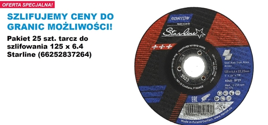 Picture of NORTON TARCZA DO SZLIFOWANIA STARLINE 125mm x 6,4mm A24Q-BF27 DO METALU /25szt.