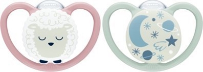 Attēls no NUK NUK Space Night Silikon-Schnuller 18-36M, 2 St, rosa/mint