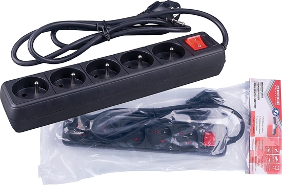 Picture of Office Products Przeduacz OFFICE PRODUCTS, 5 gniazd, 1,5m, z uziemieniem i wycznikiem, czarny
