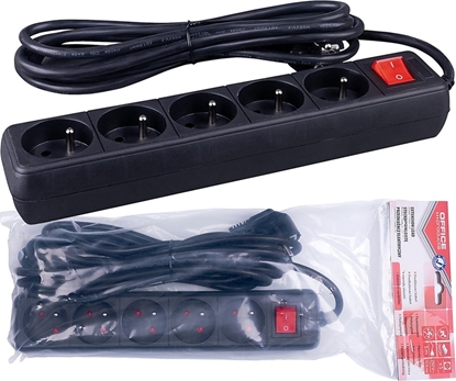 Attēls no Office Products Przeduacz OFFICE PRODUCTS, 5 gniazd, 5m, z uziemieniem i wycznikiem, czarny