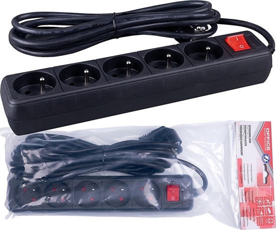 Picture of Office Products Przeduacz OFFICE PRODUCTS, 5 gniazd, 5m, z uziemieniem i wycznikiem, czarny
