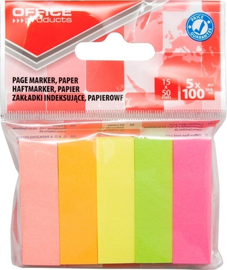 Picture of Office Products Zakadki indeksujce OFFICE PRODUCTS, papier, 15x50mm, 5x100 kart., zawieszka, mix kolorów
