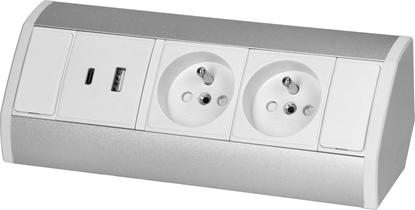 Attēls no Orno Gniazdo meblowe 2x2P+Z, 2xUSB (typ A+C; 2,4A), biao-srebrne