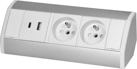 Picture of Orno Gniazdo meblowe 2x2P+Z, 2xUSB (typ A+C; 2,4A), biao-srebrne
