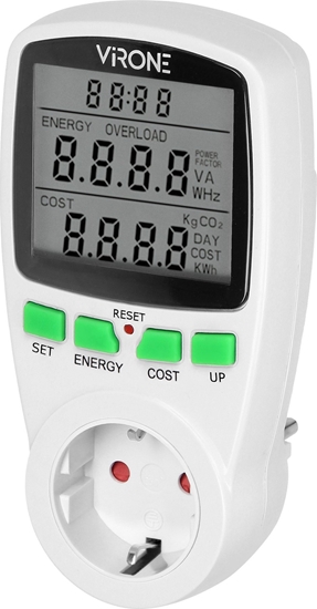 Picture of Orno Jednotaryfowy watomierz, kalkulator energii z wywietlaczem LCD, jedna taryfa, wbudowany akumulator, wersja Schuko