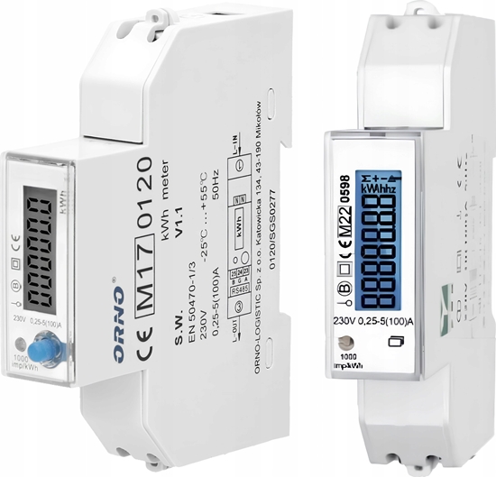 Picture of Orno Licznik energii elektrycznej Orno OR-WE-524 1-faz. 100A MID 1 modu DIN TH-35mm PV