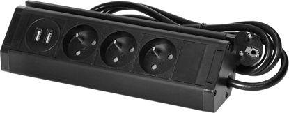 Picture of Orno Potrójne gniazdo meblowe z uchwytem na telefon, adowark USB i przewodem 1,5m, 3x2P+Z, 2xUSB (typ A, 2,4A), czarne