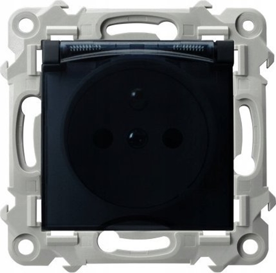 Picture of Ospel Gniazdo bryzgoszczelne Ospel Szafir GPH-1ZZ/m/33/d z uziemieniem IP44 wieczko przezroczyste czarny metalik