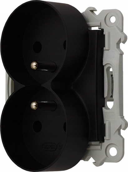 Picture of Ospel Gniazdo podwójne z uziemieniem Ospel Szafir GP-2ZRZ/m/33 modu bez ramki czarny metalik