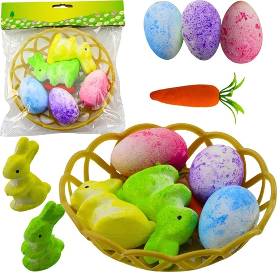 Picture of Ozdoby Wielkanocne W Koszyczku Zajczki Jajka Marchewka 6szt LEAN