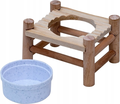 Attēls no Panama Pet Stojak z misk dla gryzoni i królika, drewno/plastik, 14x10x8,5cm/150ml