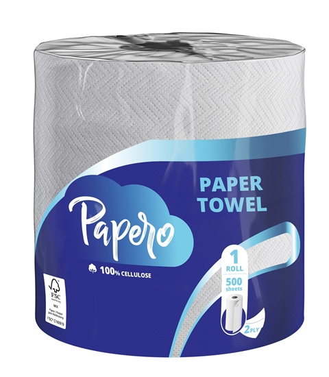 Picture of Papīra dvieļi PAPERO, 2 slāņi, 90 m, 500 loksnes, 1 rullis