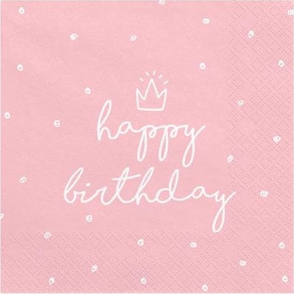 Изображение Party Deco Serwetki papierowe, Happy Birthday, jasny ró, 33x33 cm., 20 szt. uniwersalny