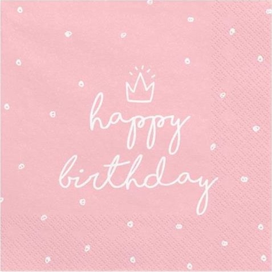 Изображение Party Deco Serwetki papierowe, Happy Birthday, jasny ró, 33x33 cm., 20 szt. uniwersalny