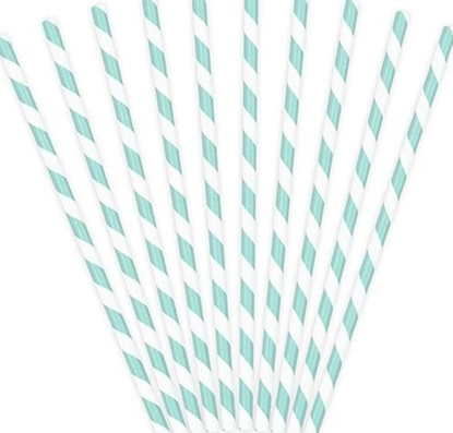Изображение Party Deco Somki papierowe do picia w paski, bkitne, 19,5cm, 10 szt. uniwersalny