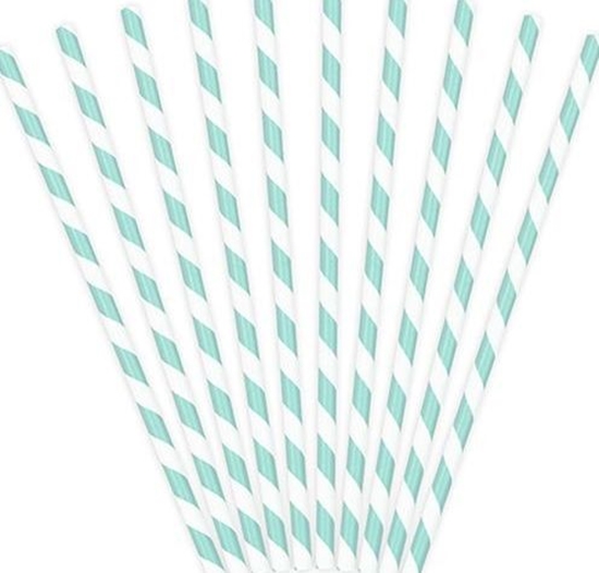 Изображение Party Deco Somki papierowe do picia w paski, bkitne, 19,5cm, 10 szt. uniwersalny