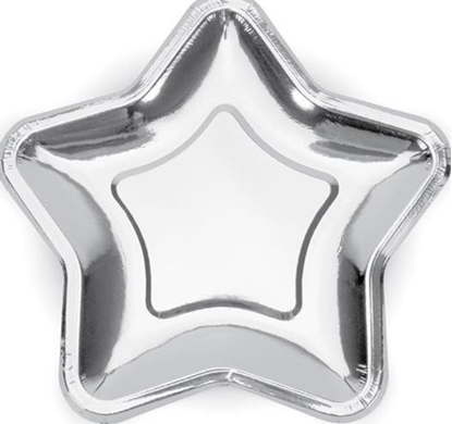 Изображение Party Deco talerzyki Gwiazdka, srebrny, 23cm, 6 sztuk uniwersalne (34684)