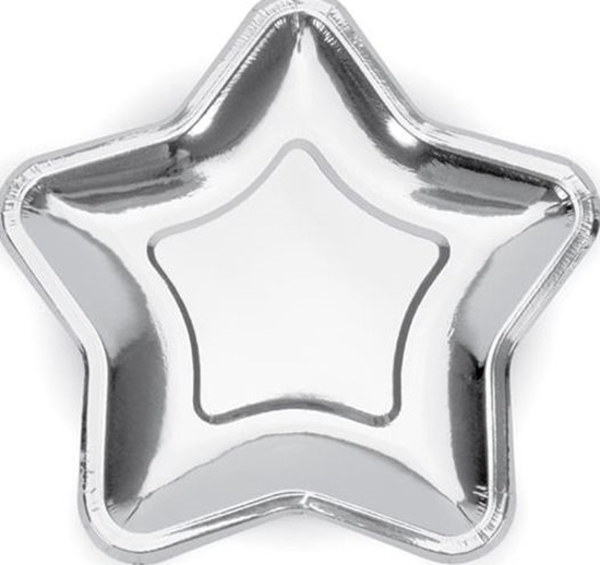 Изображение Party Deco talerzyki Gwiazdka, srebrny, 23cm, 6 sztuk uniwersalne (34684)