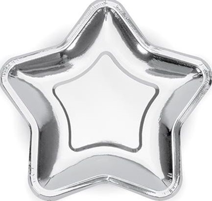 Изображение Party Deco Talerzyki papierowe, Gwiazdka, srebrne, 18 cm, 6 szt. uniwersalny
