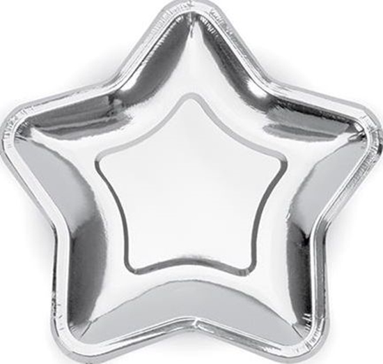 Изображение Party Deco Talerzyki papierowe, Gwiazdka, srebrne, 18 cm, 6 szt. uniwersalny
