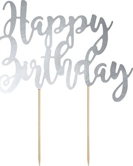 Picture of Party Deco Topper na tort Happy Birthday, srebrny, 22,5 cm uniwersalny
