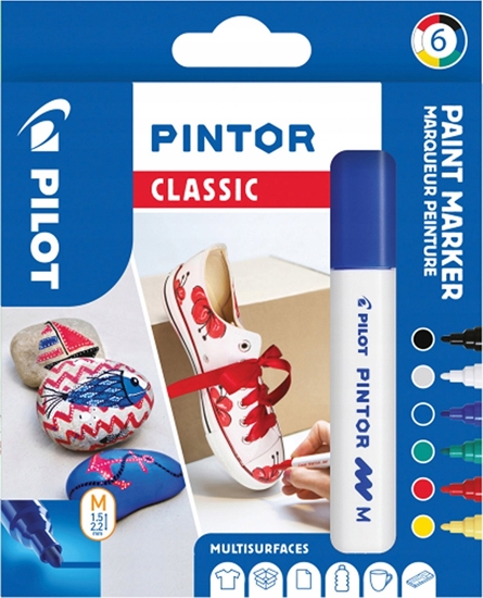 Изображение Pilot Pilot Pintor Classic, 6 pc(s), Black, Blue, Green, Red, White, Yellow, Bullet tip, Assorted colours, Round, 4.5 mm