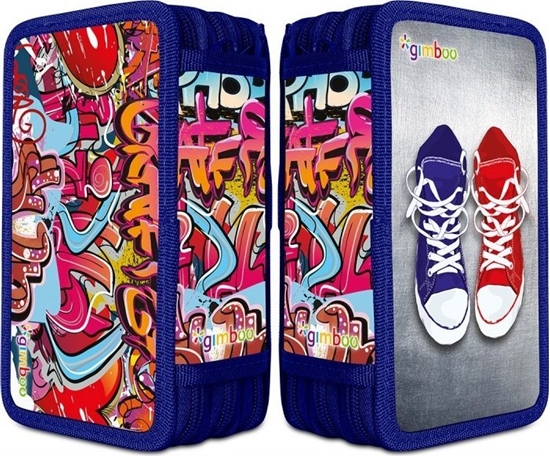 Picture of Piórnik PBS Connect Piórnik szkolny GIMBOO, z wyposaeniem, 3 komory, graffiti, niebieski